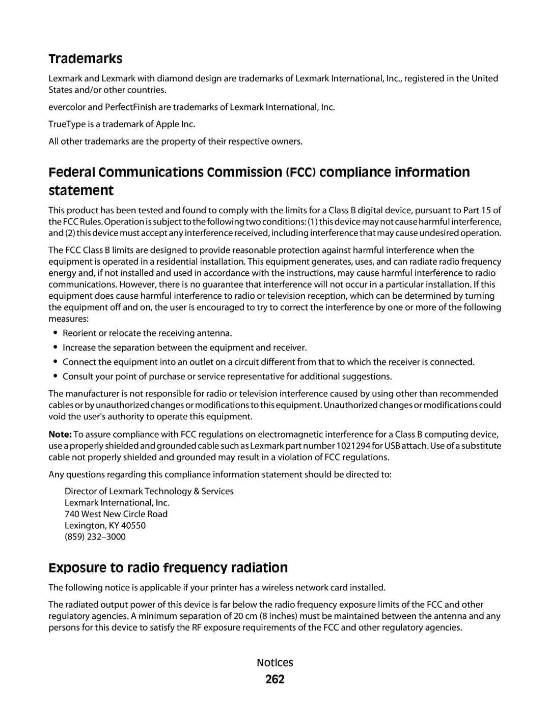 Lexmark 9500 Series manual Trademarks, 262 