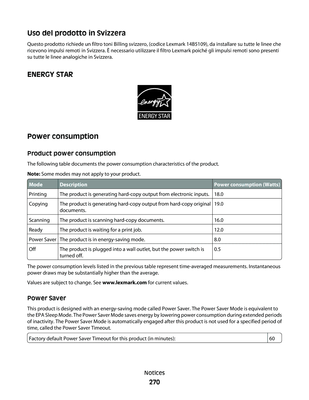 Lexmark 9500 Series manual 270, Mode Description, Copying 