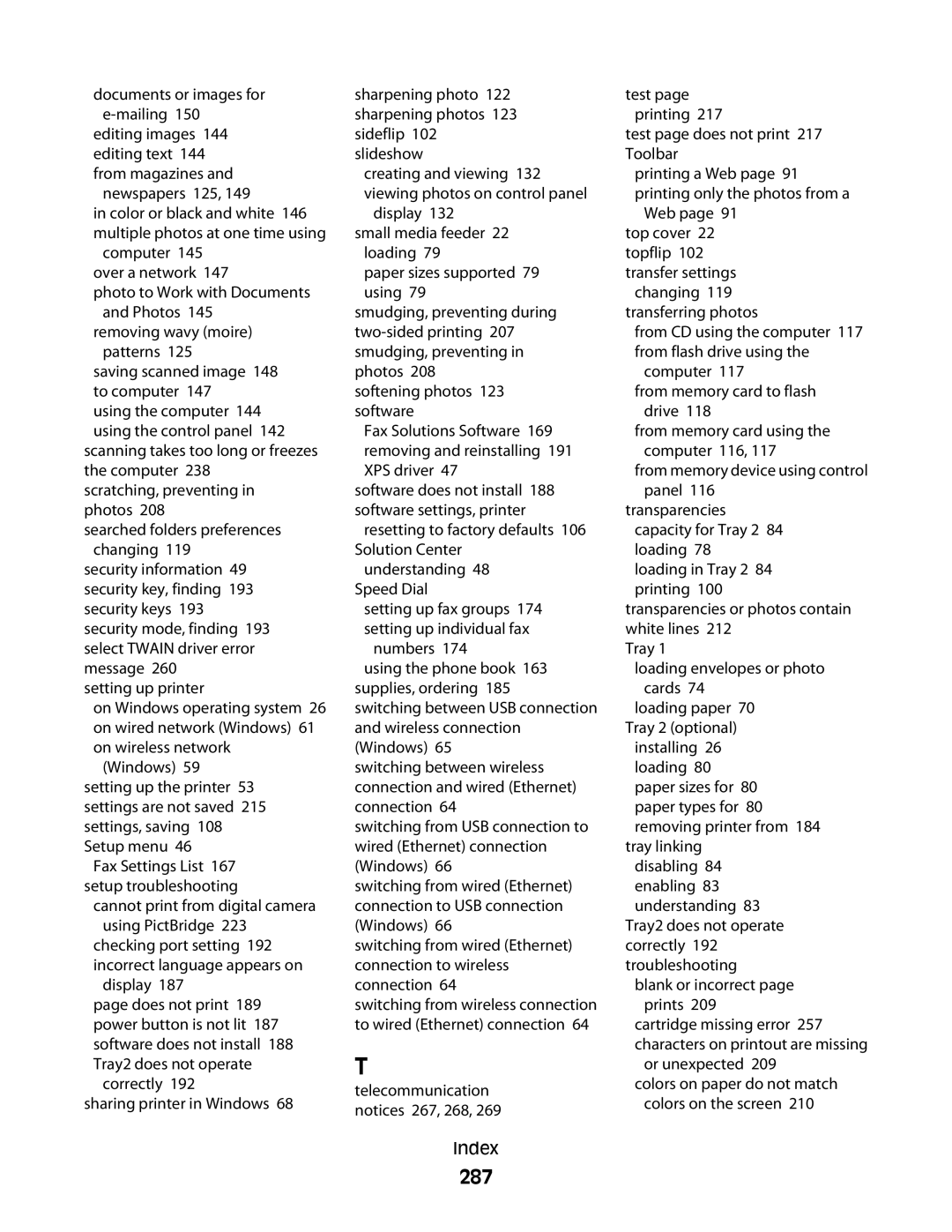 Lexmark 9500 Series manual 287, Documents or images for e-mailing, Newspapers 125, Display 