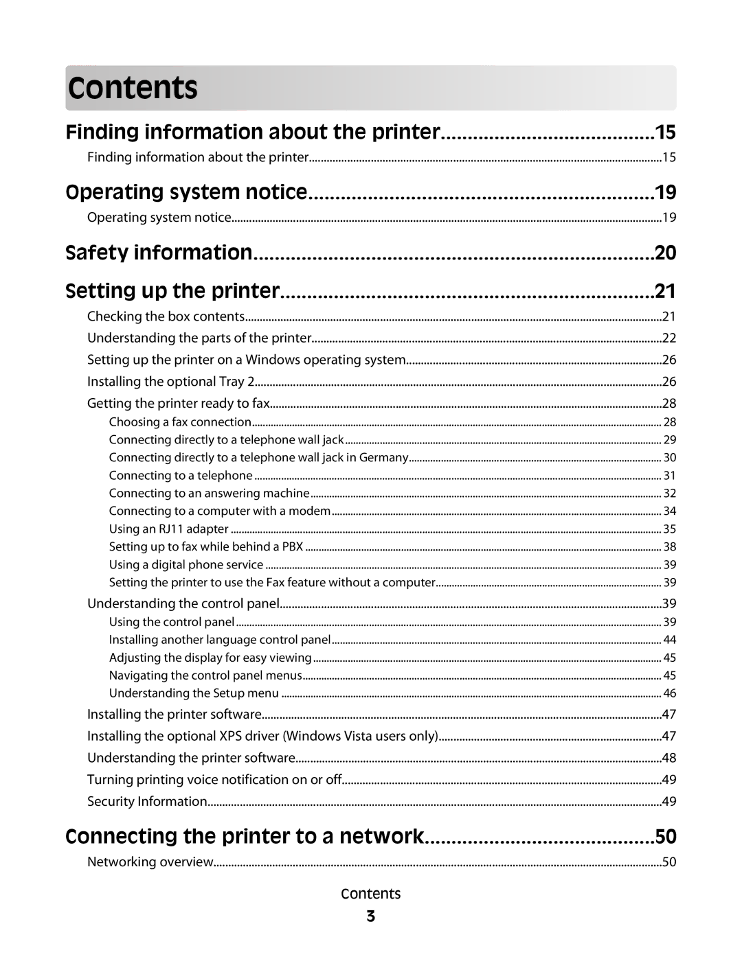 Lexmark 9500 Series manual Contents 