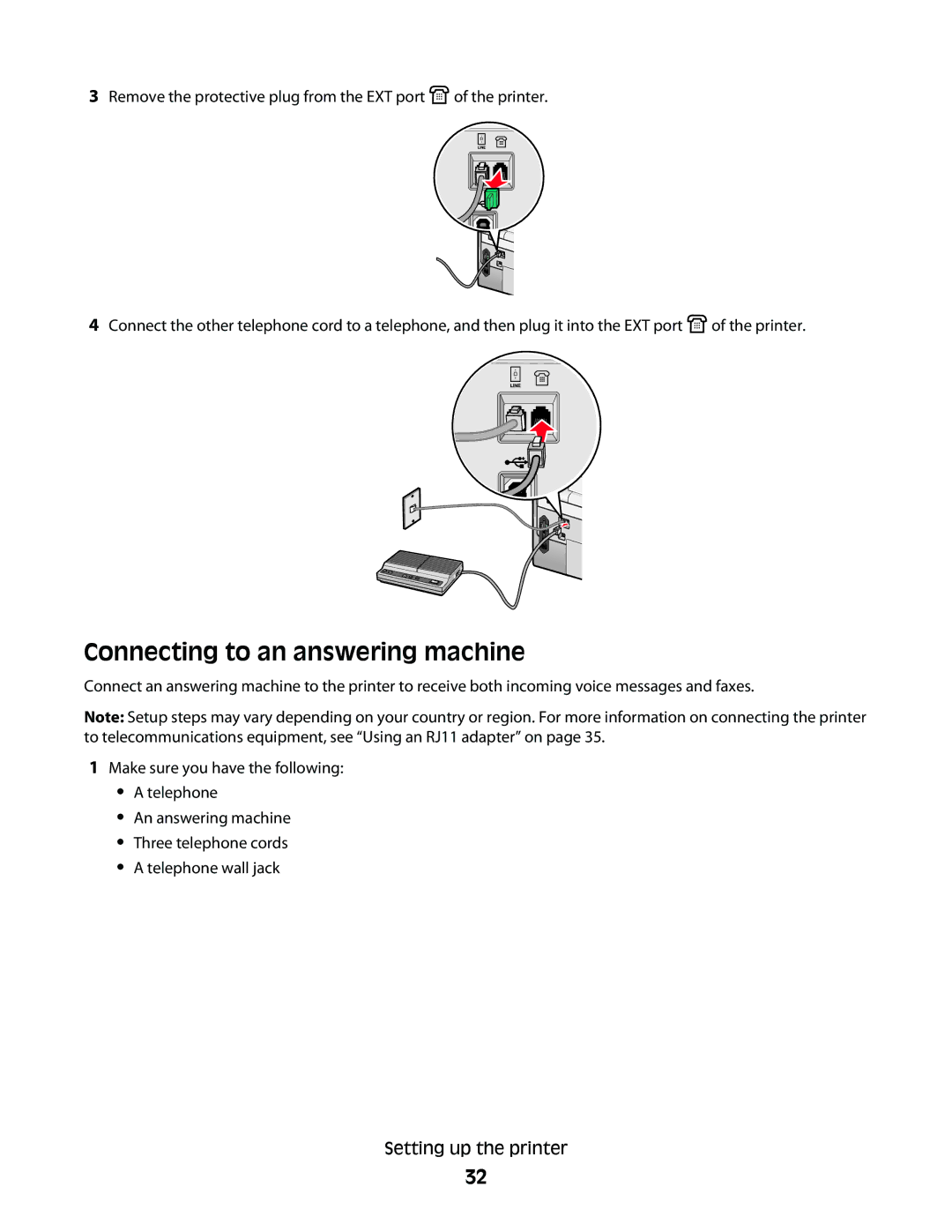 Lexmark 9500 Series manual Connecting to an answering machine 