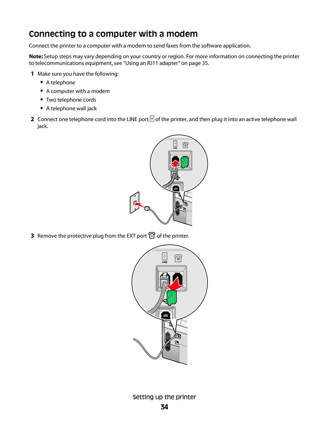 Lexmark 9500 Series manual Connecting to a computer with a modem 