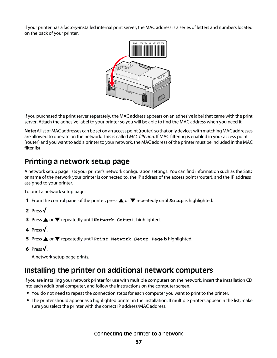 Lexmark 9500 Series manual Printing a network setup, Installing the printer on additional network computers 