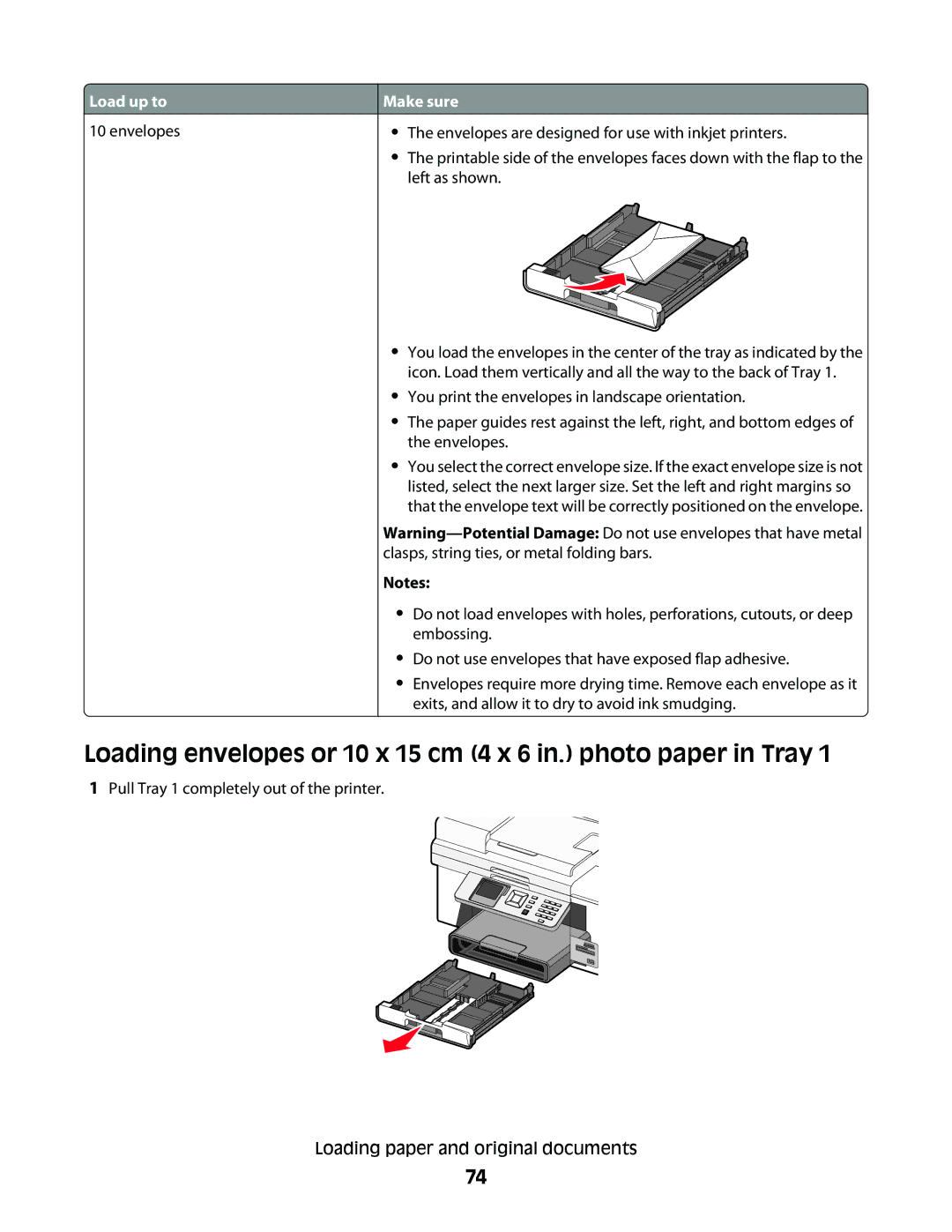 Lexmark 9500 Series manual Envelopes 