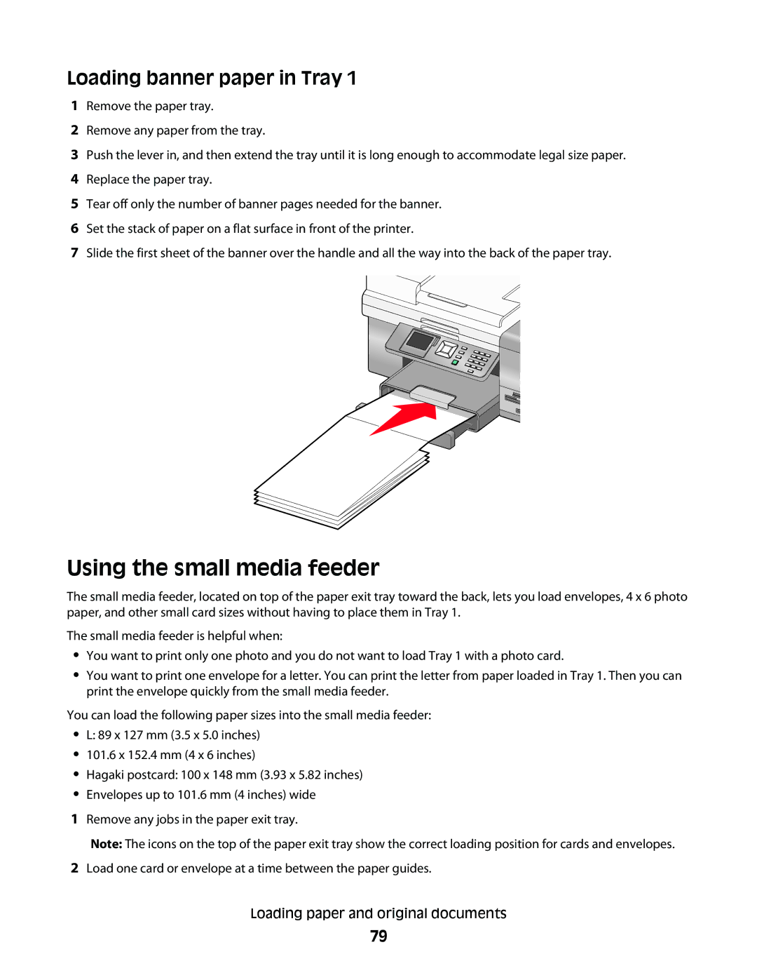 Lexmark 9500 Series manual Using the small media feeder, Loading banner paper in Tray 