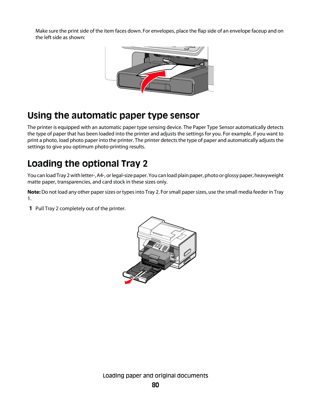 Lexmark 9500 Series manual Using the automatic paper type sensor, Loading the optional Tray 