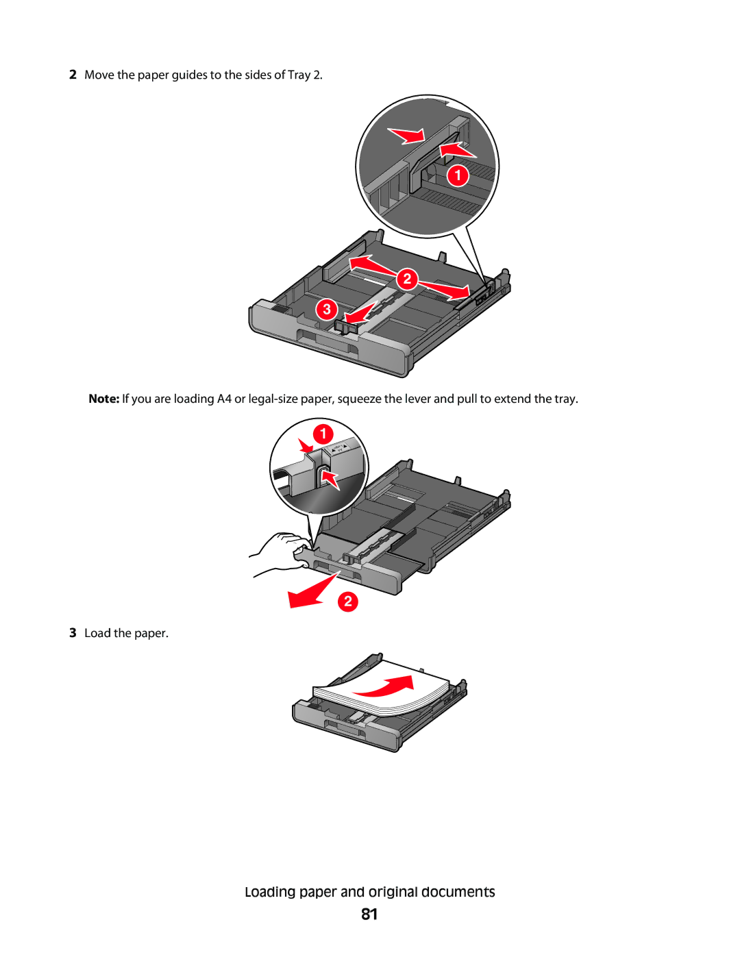 Lexmark 9500 Series manual Move the paper guides to the sides of Tray 