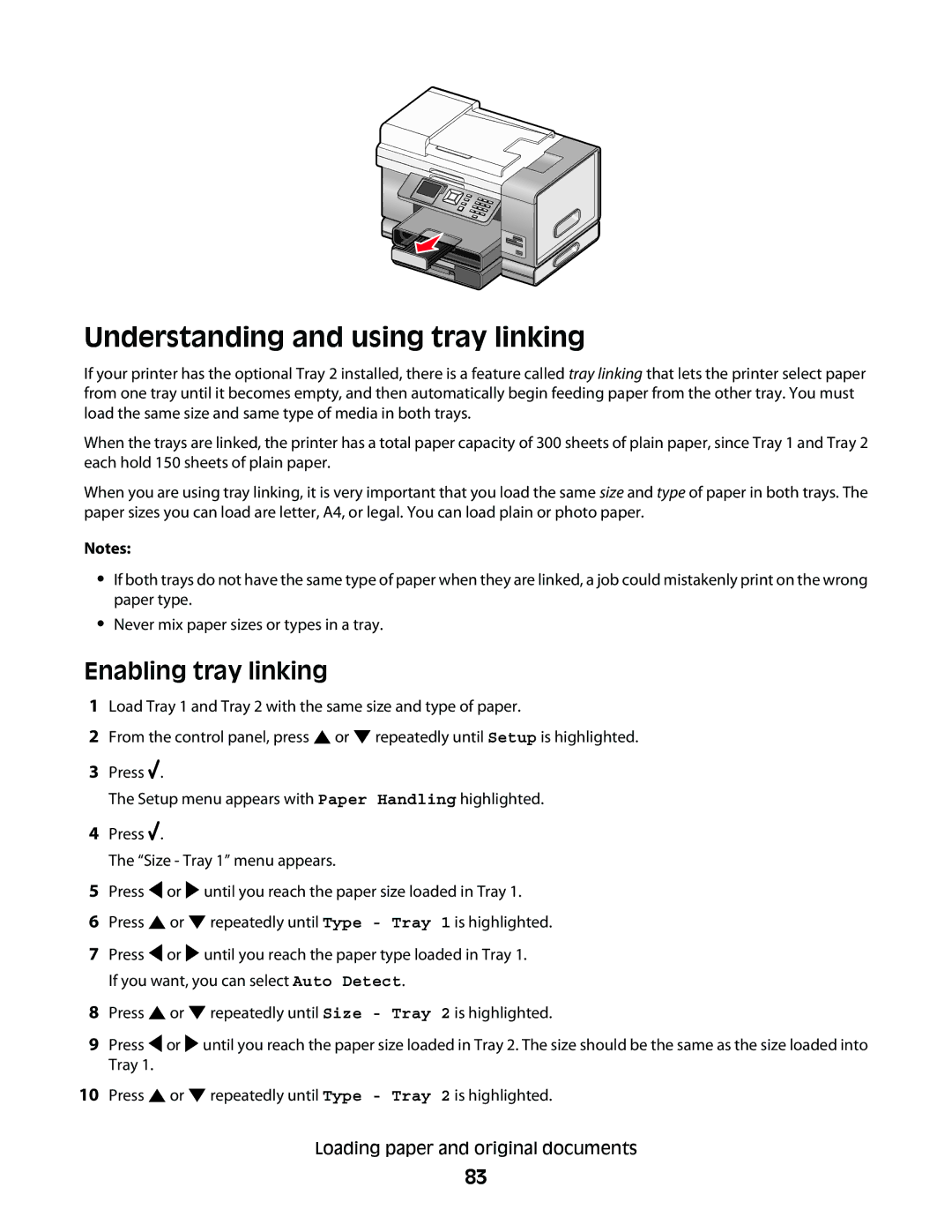 Lexmark 9500 Series manual Understanding and using tray linking, Enabling tray linking 