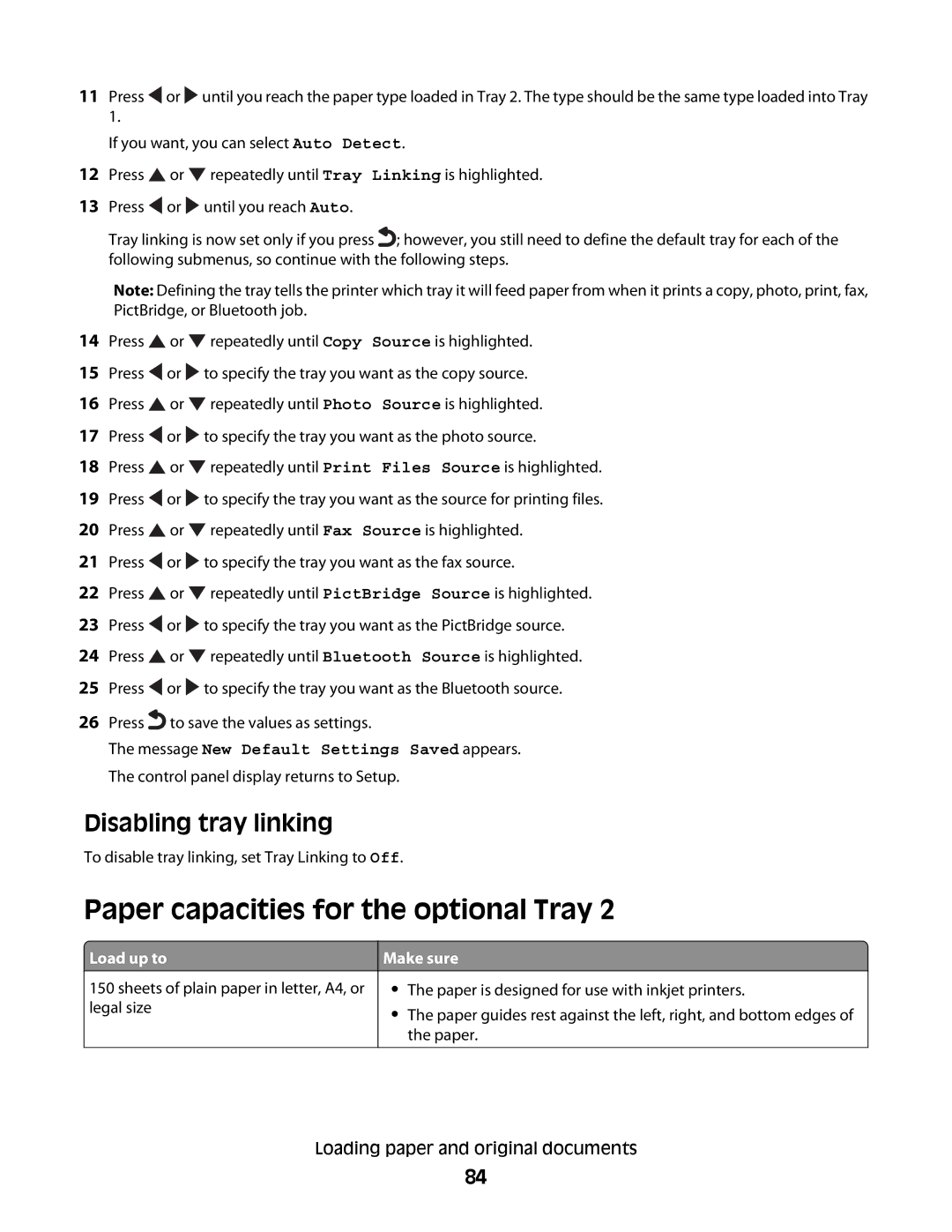 Lexmark 9500 Series manual Paper capacities for the optional Tray, Disabling tray linking 