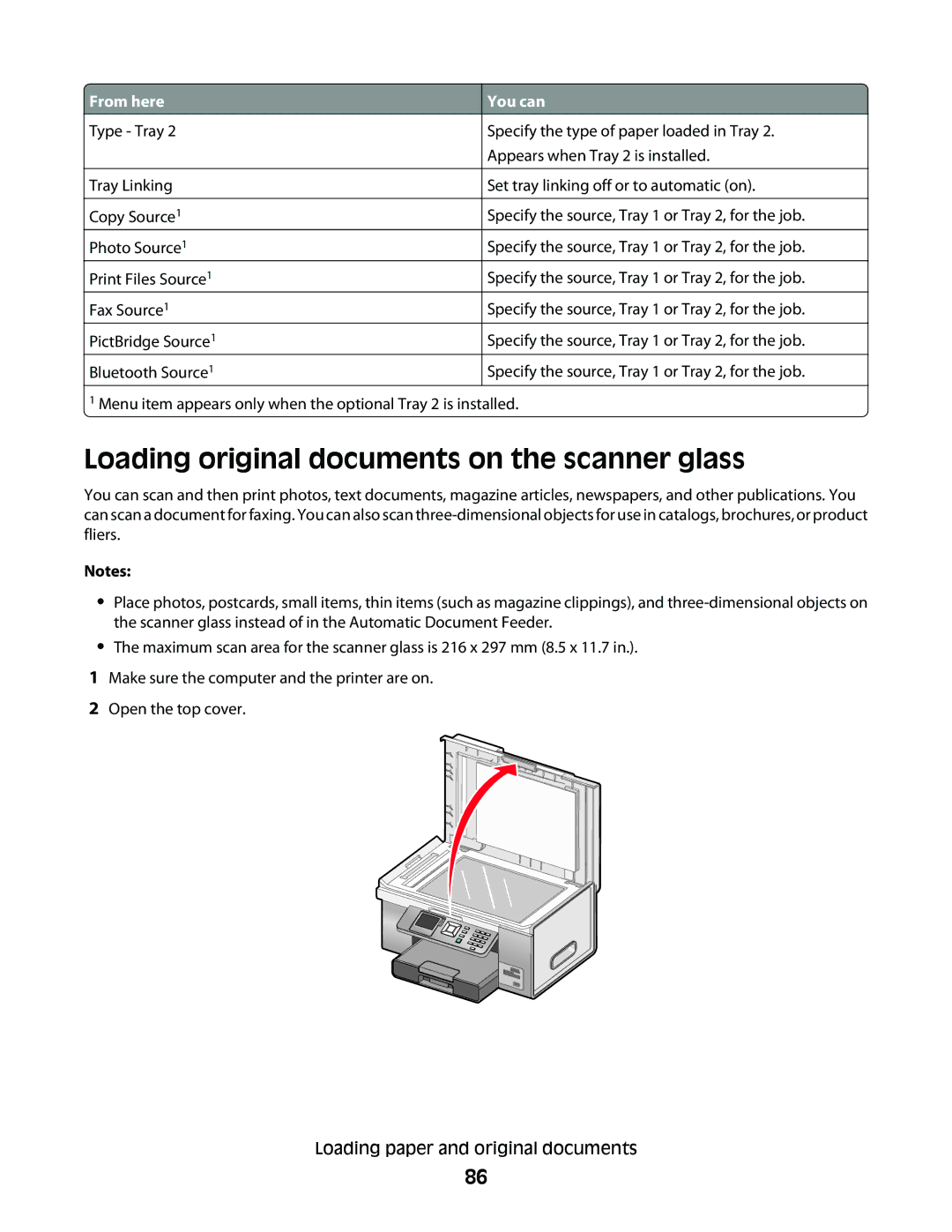 Lexmark 9500 Series manual Loading original documents on the scanner glass, From here 