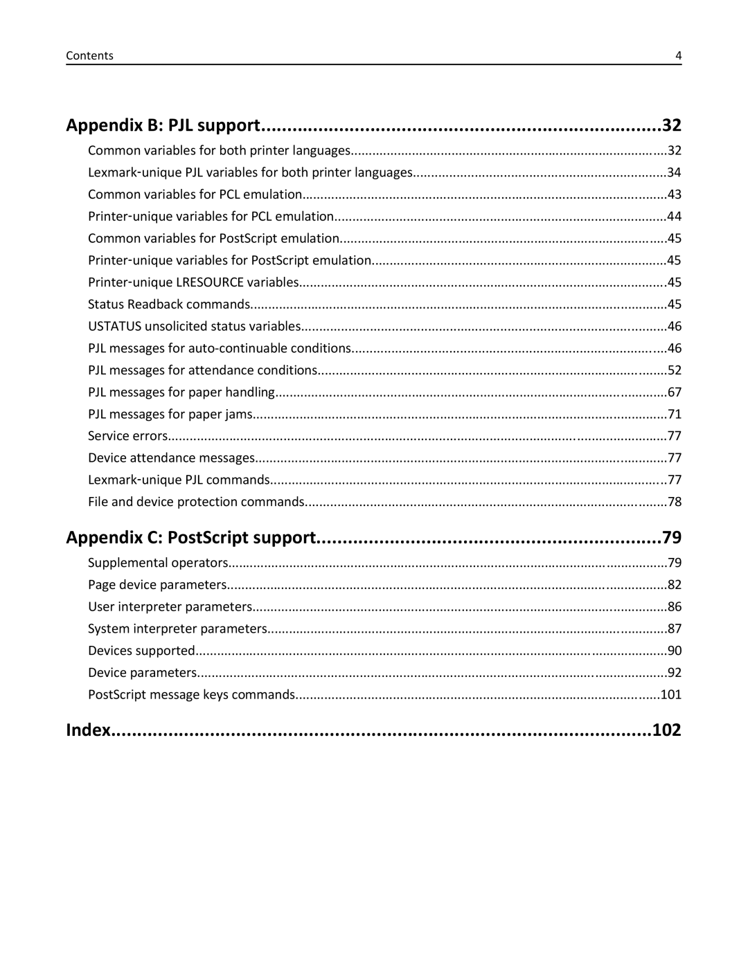 Lexmark 952DTE, 952DE, 950DE, 954DE, 954DHE manual Index 102 