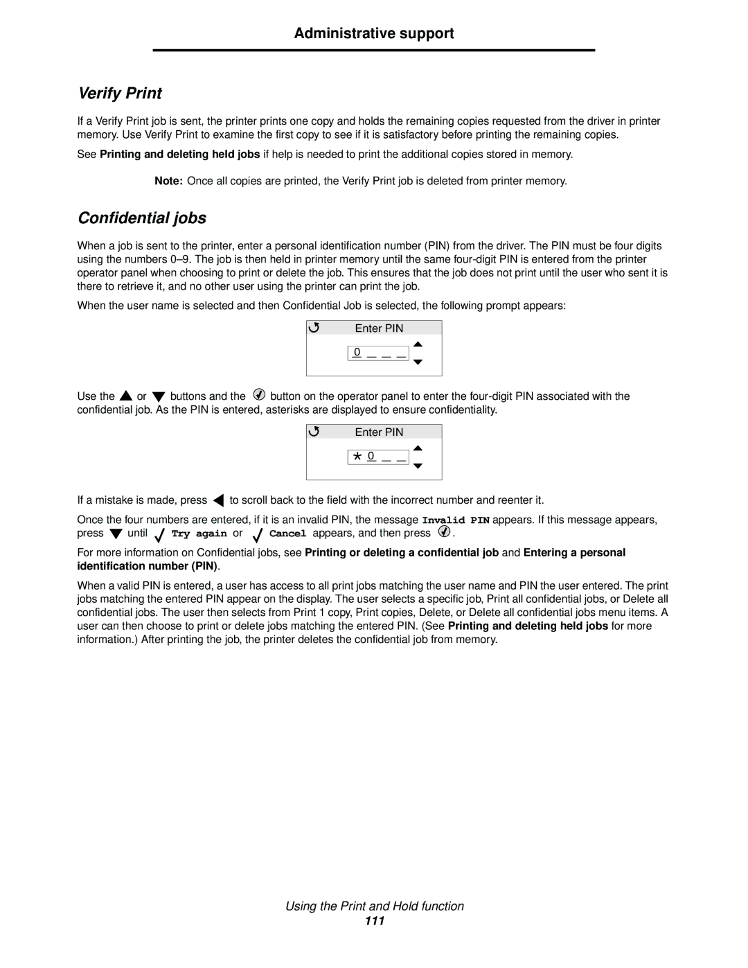 Lexmark C524, C520, C522 manual Verify Print, Confidential jobs 