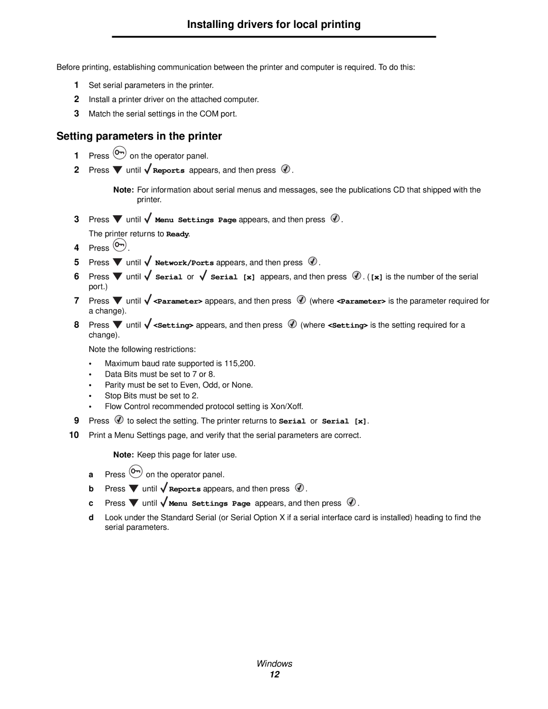 Lexmark C524, C520, C522 manual Setting parameters in the printer 