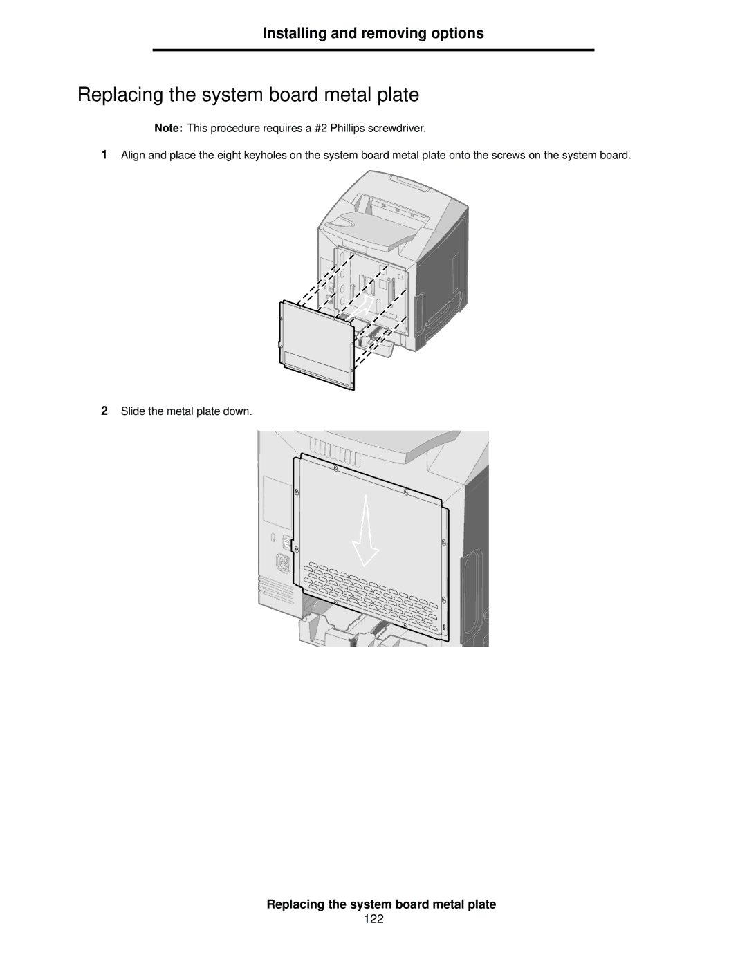 Lexmark C522, C524, C520 manual Replacing the system board metal plate 