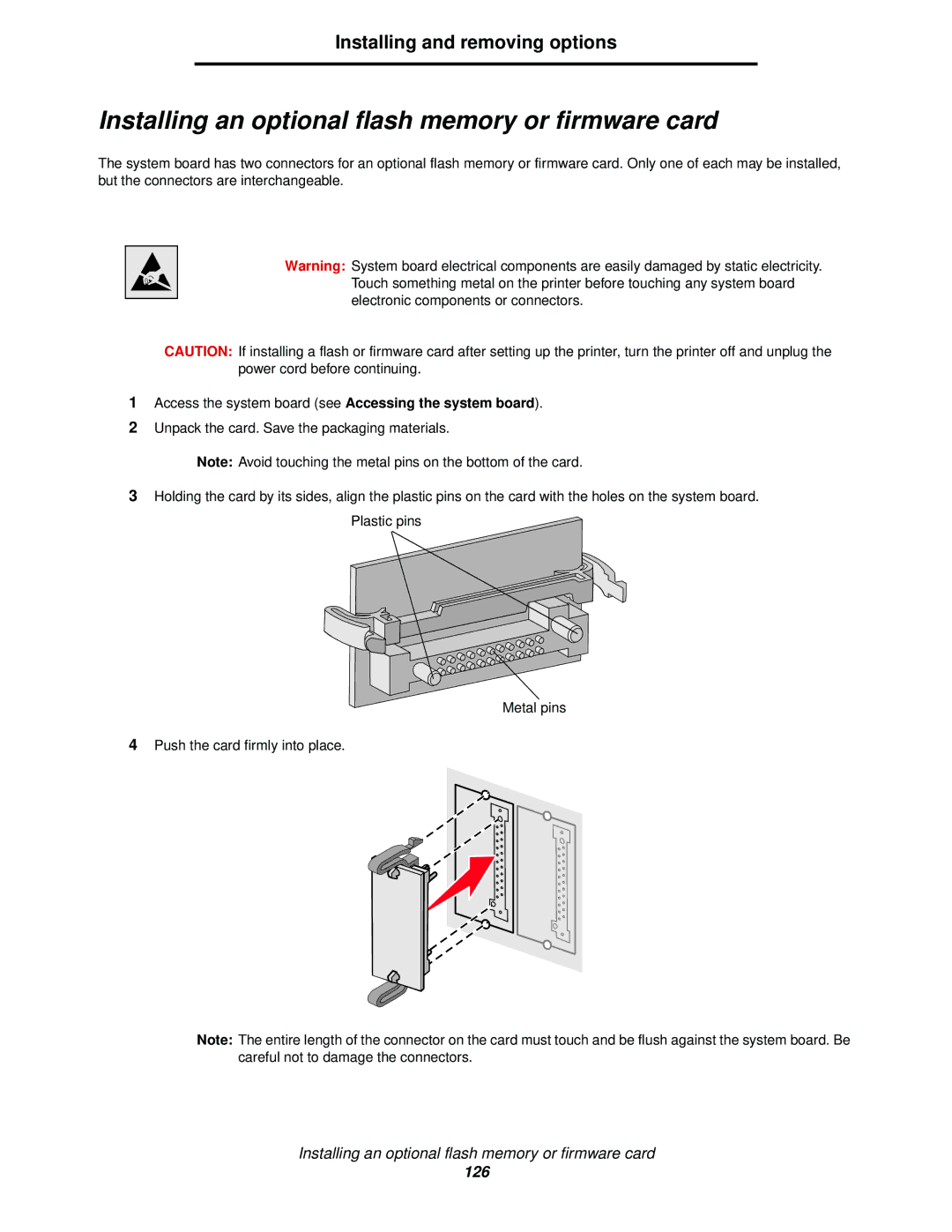 Lexmark C524, C520, C522 manual Installing an optional flash memory or firmware card 