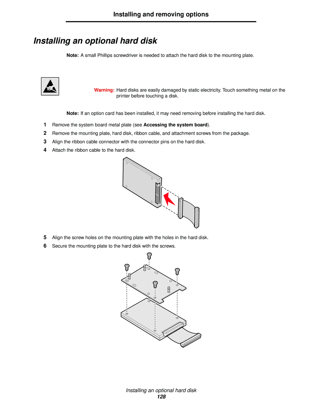 Lexmark C522, C524, C520 manual Installing an optional hard disk 