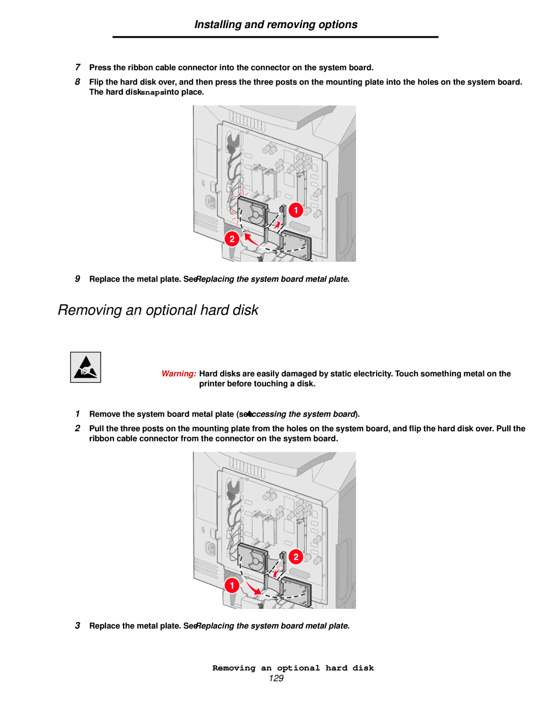 Lexmark C524, C520, C522 manual Removing an optional hard disk 