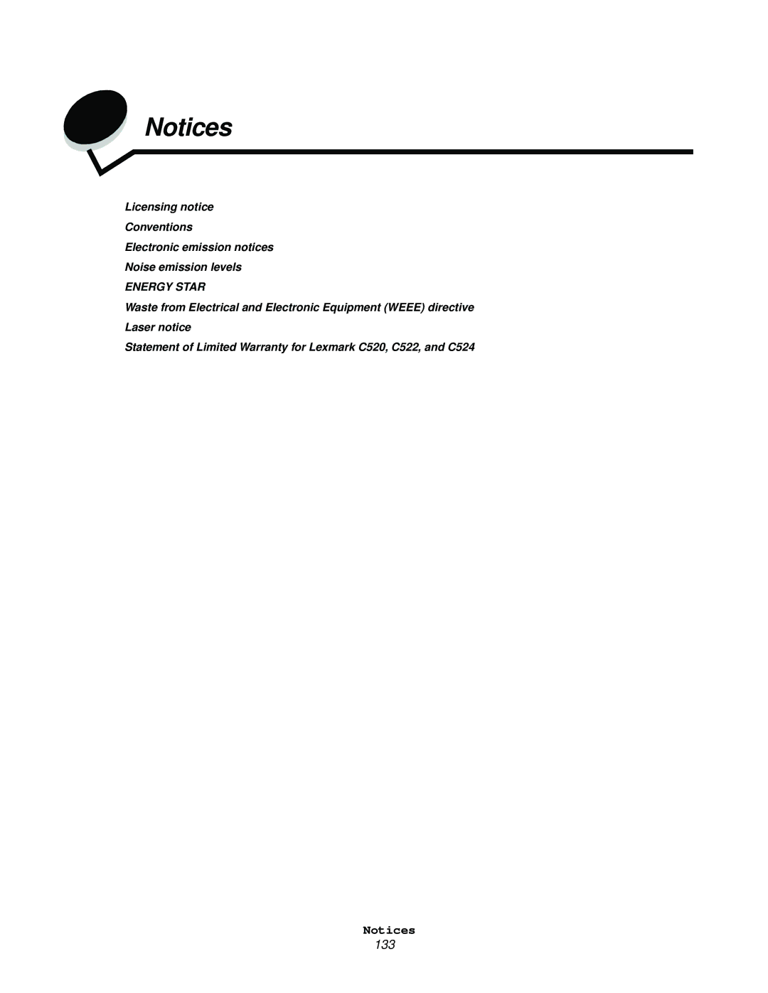 Lexmark C520, C524, C522 manual 133 