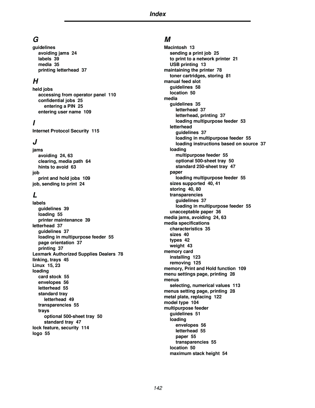 Lexmark C520, C524, C522 manual Index 