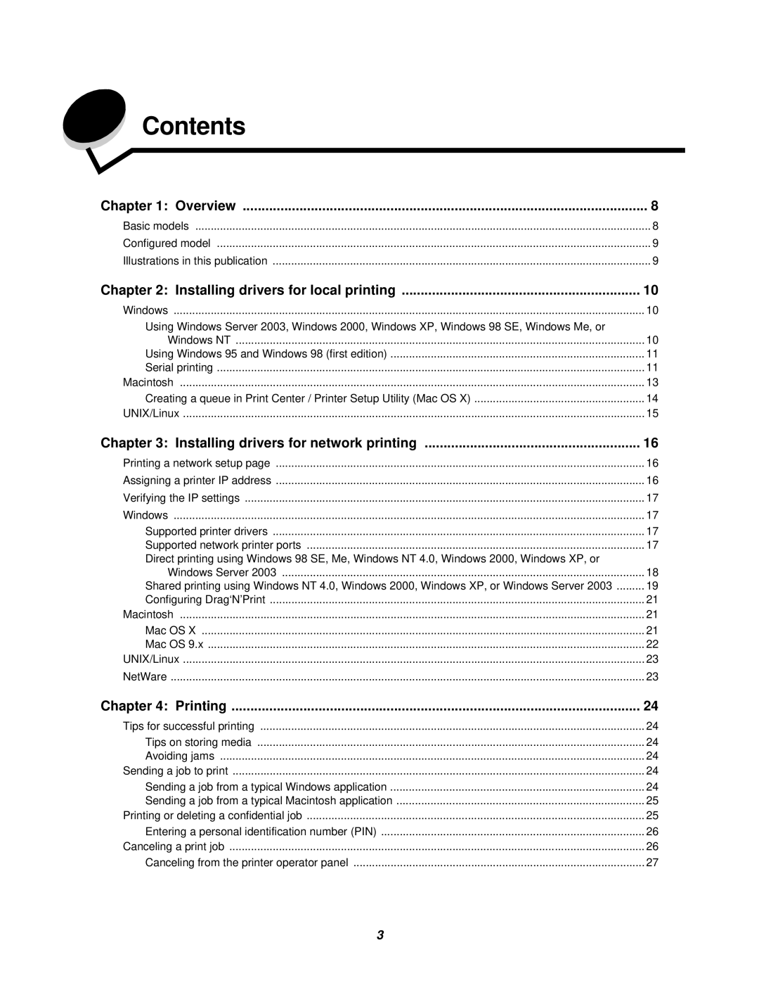 Lexmark C524, C520, C522 manual Contents 