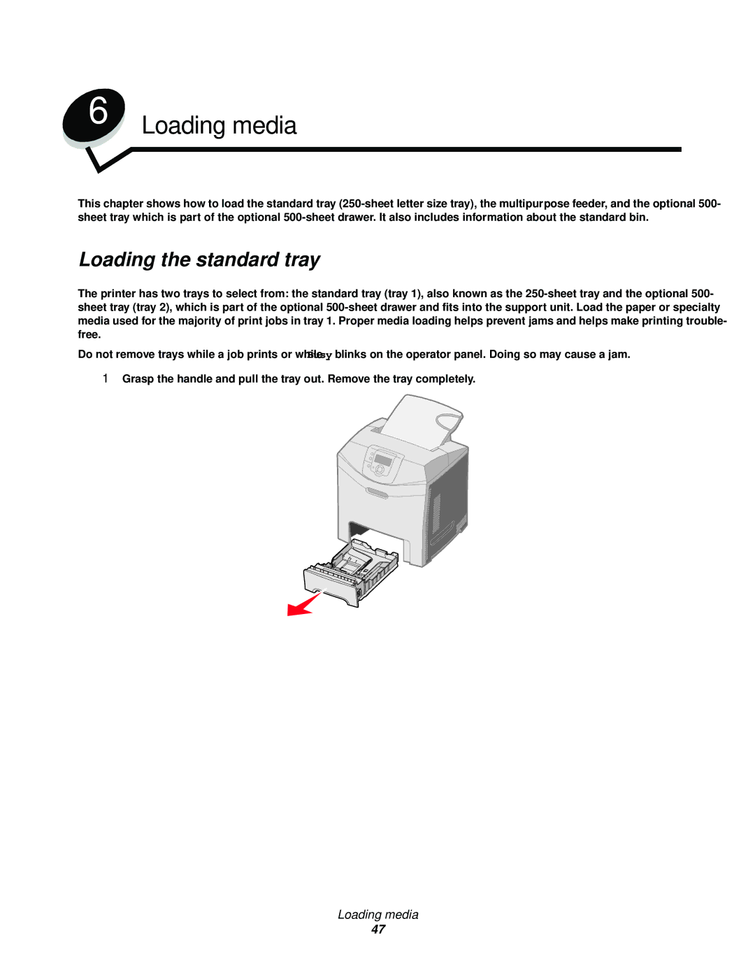 Lexmark C522, C524, C520 manual Loading media, Loading the standard tray 