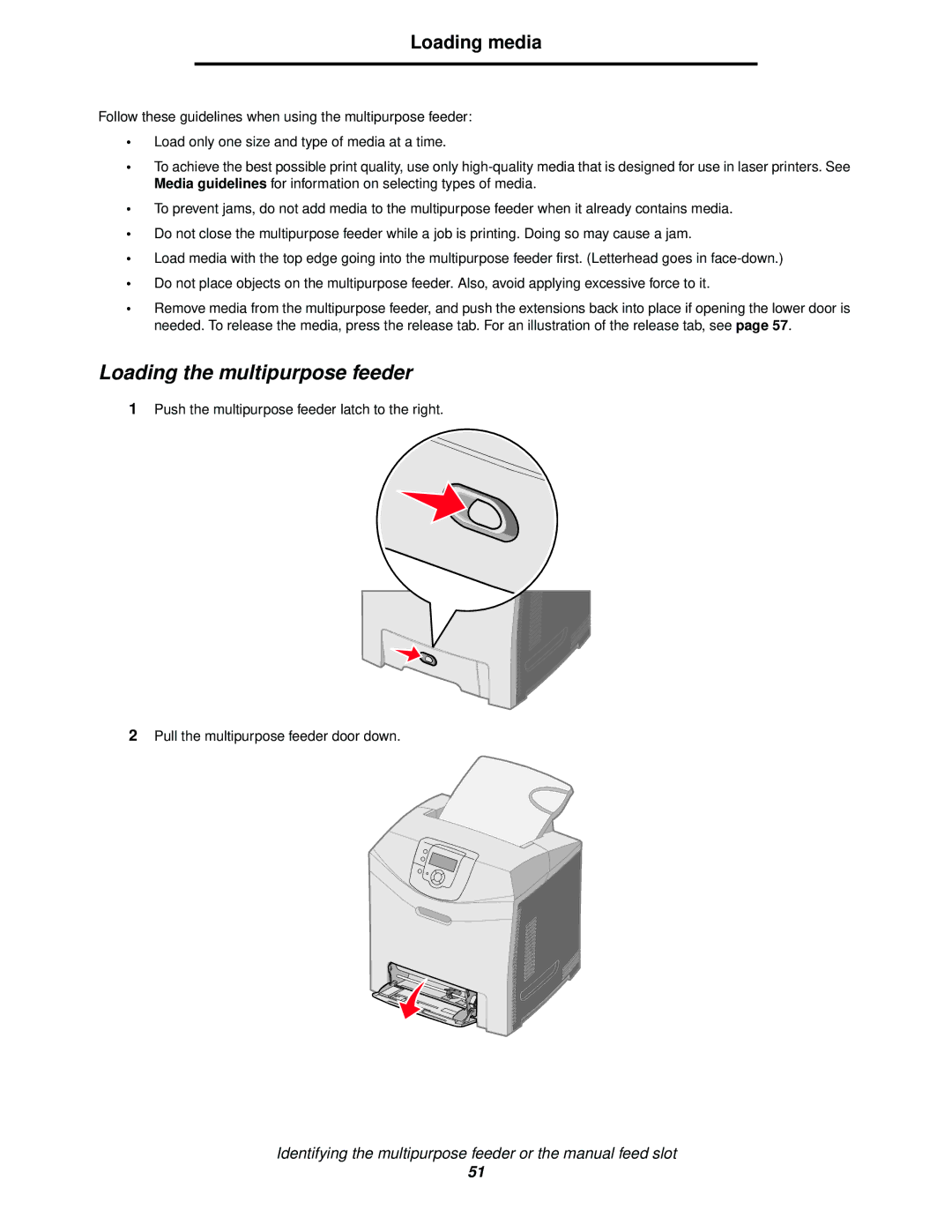 Lexmark C524, C520, C522 manual Loading the multipurpose feeder 