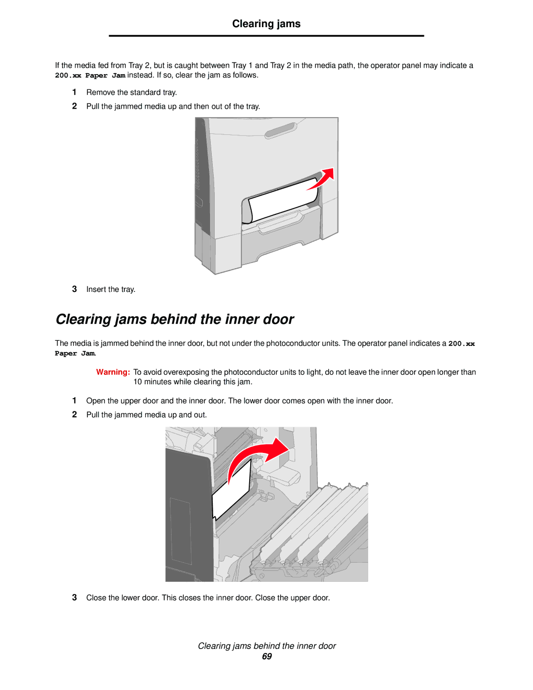 Lexmark C524, C520, C522 manual Clearing jams behind the inner door 