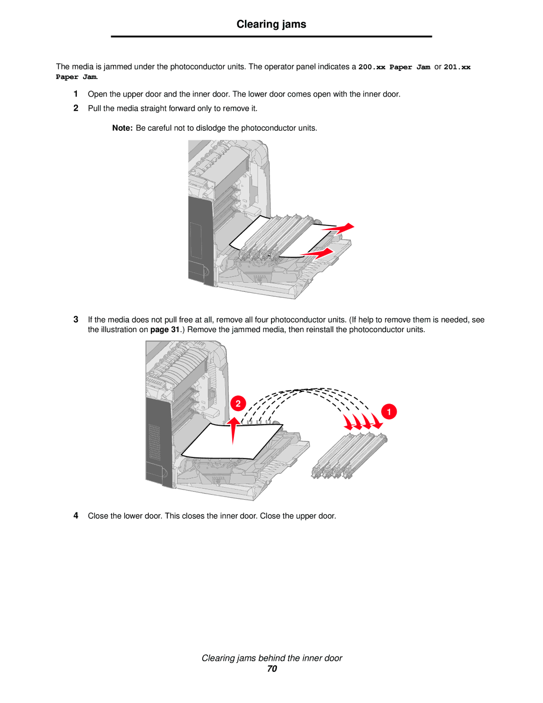 Lexmark C520, C524, C522 manual Clearing jams 