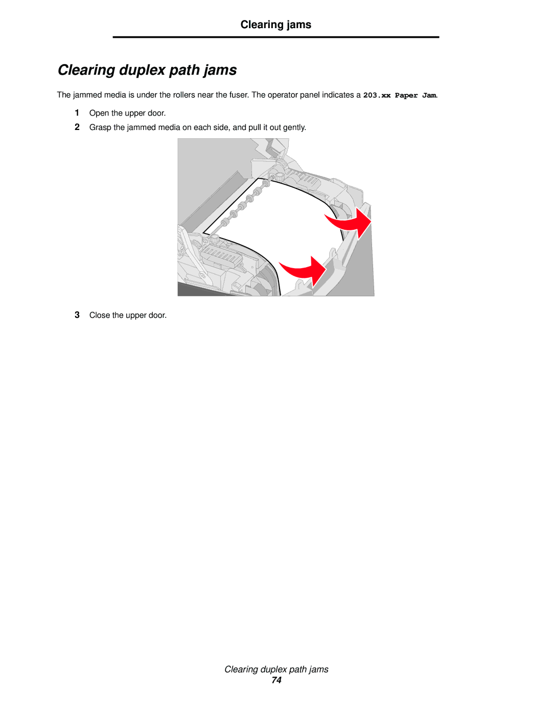 Lexmark C522, C524, C520 manual Clearing duplex path jams 