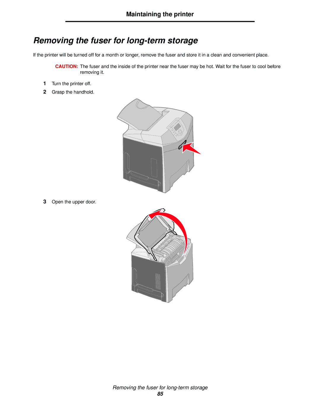 Lexmark C520, C524, C522 manual Removing the fuser for long-term storage 