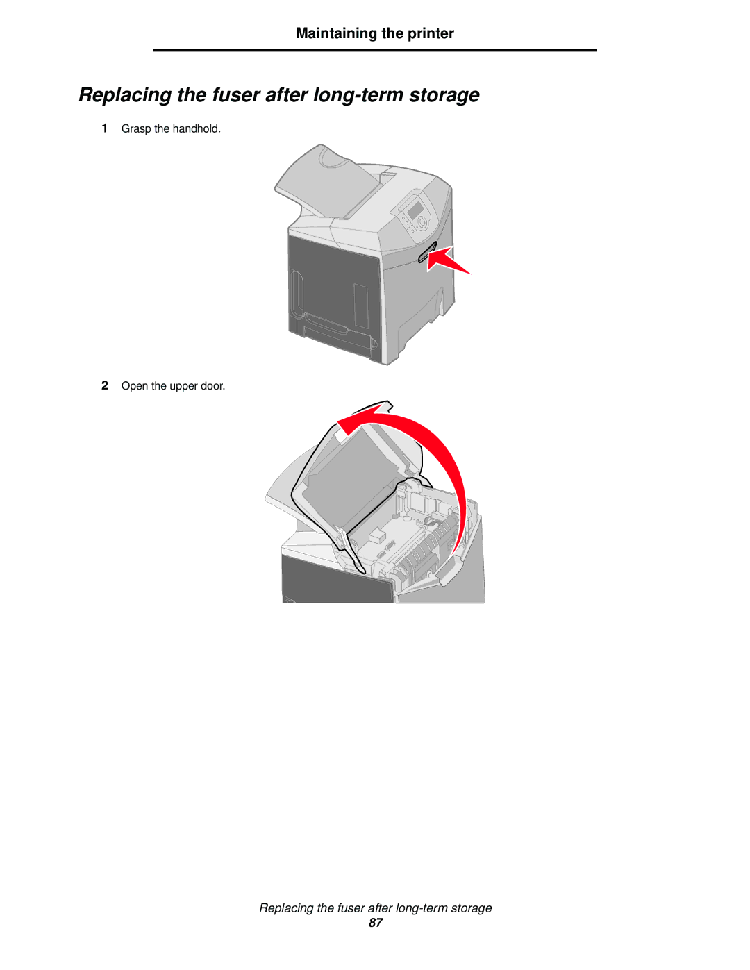 Lexmark C524, C520, C522 manual Replacing the fuser after long-term storage 