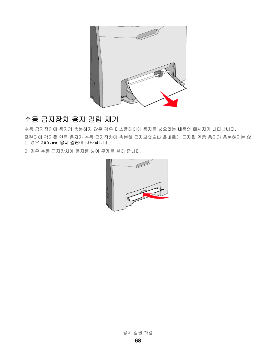 Lexmark C534, C530, C532 manual 수동 급지장치 용지 걸림 제거 