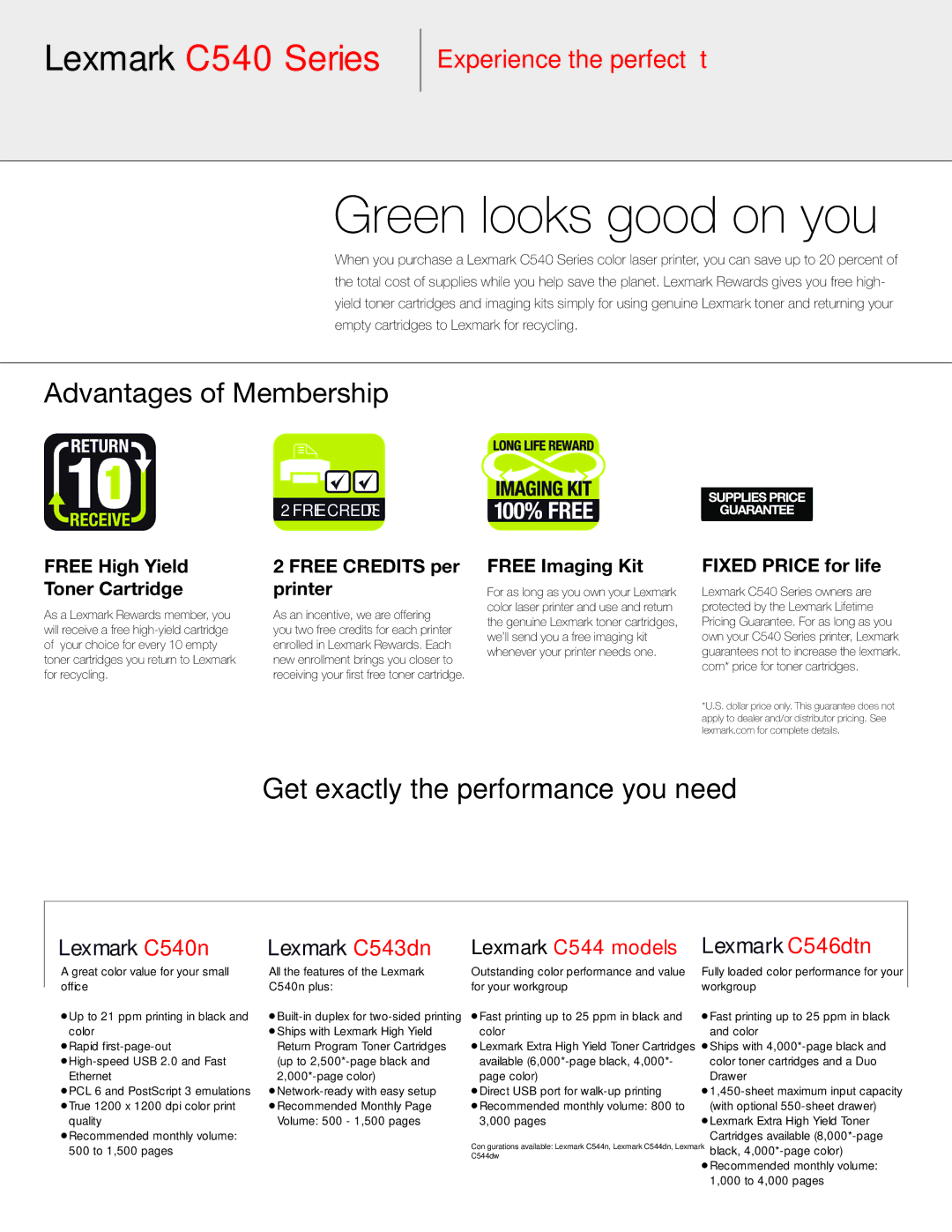 Lexmark C544 MODELS, C543DN, C546 DTN, C540N manual Advantages of Membership, Get exactly the performance you need 