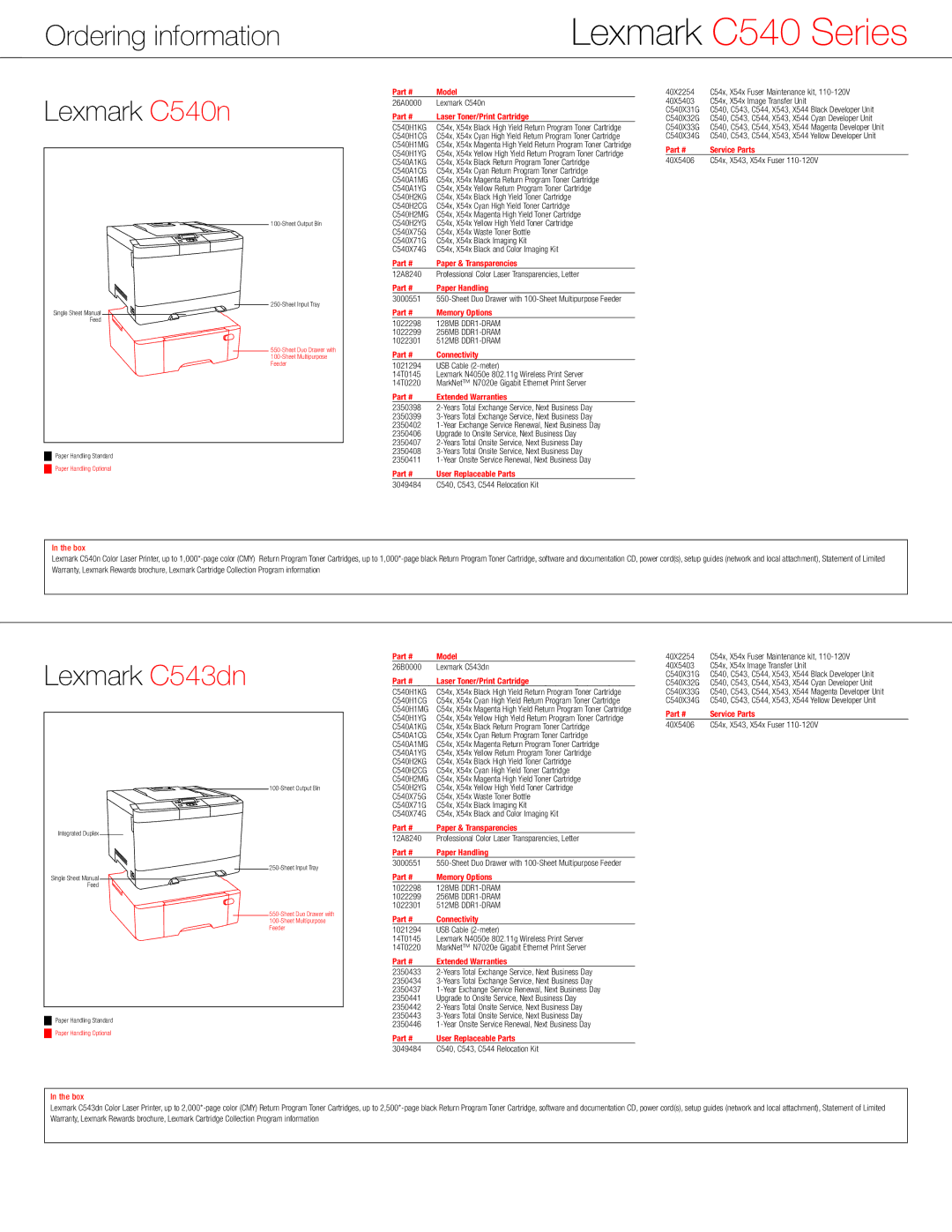 Lexmark C546 DTN, C543DN, C540N, C544 MODELS manual Ordering information, Lexmark C540n, Lexmark C543dn 