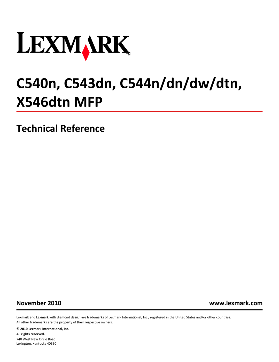 Lexmark X546DTN MFP, C544N/DN/DW/DTN manual C540n, C543dn, C544n/dn/dw/dtn, X546dtn MFP, Technical Reference 