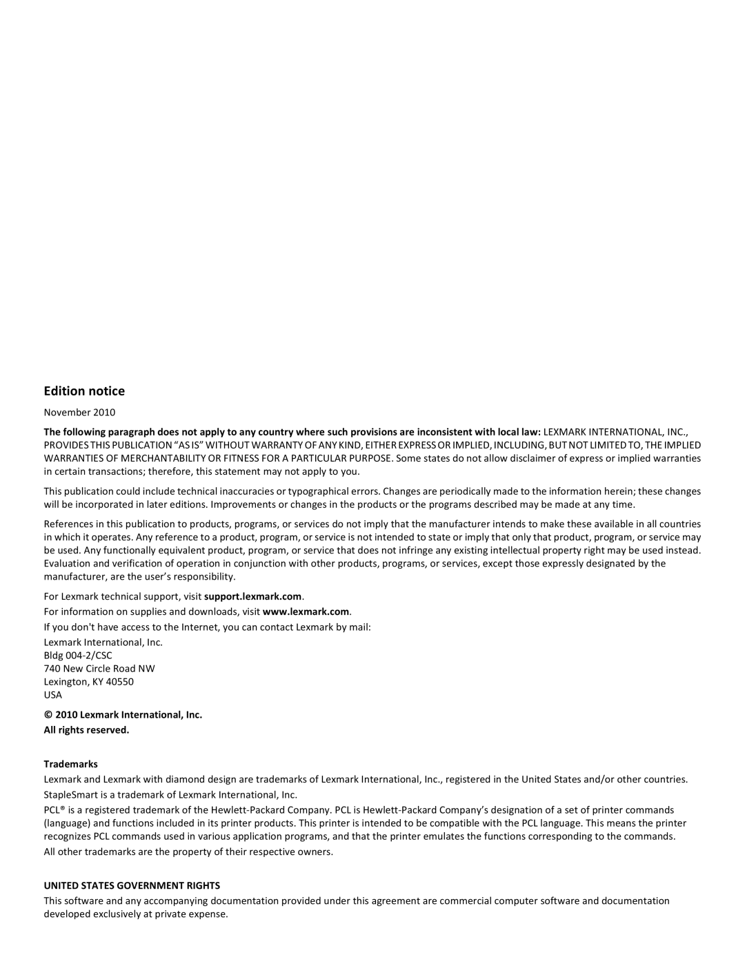 Lexmark C544N/DN/DW/DTN, X546DTN MFP manual Edition notice 