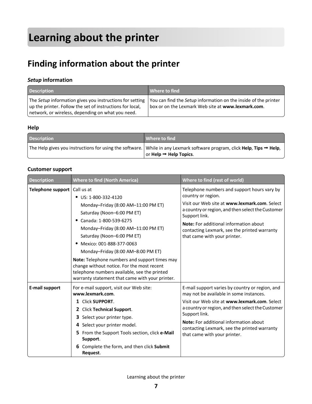 Lexmark X546DTN MFP, C544N/DN/DW/DTN manual Learning about the printe r, Finding information about the printer 