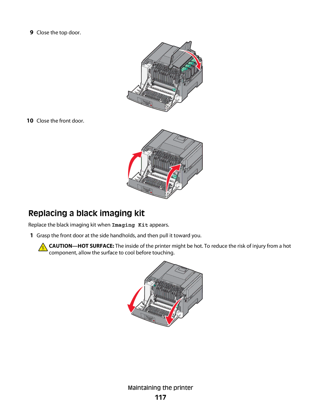 Lexmark C54x Series manual Replacing a black imaging kit, 117 