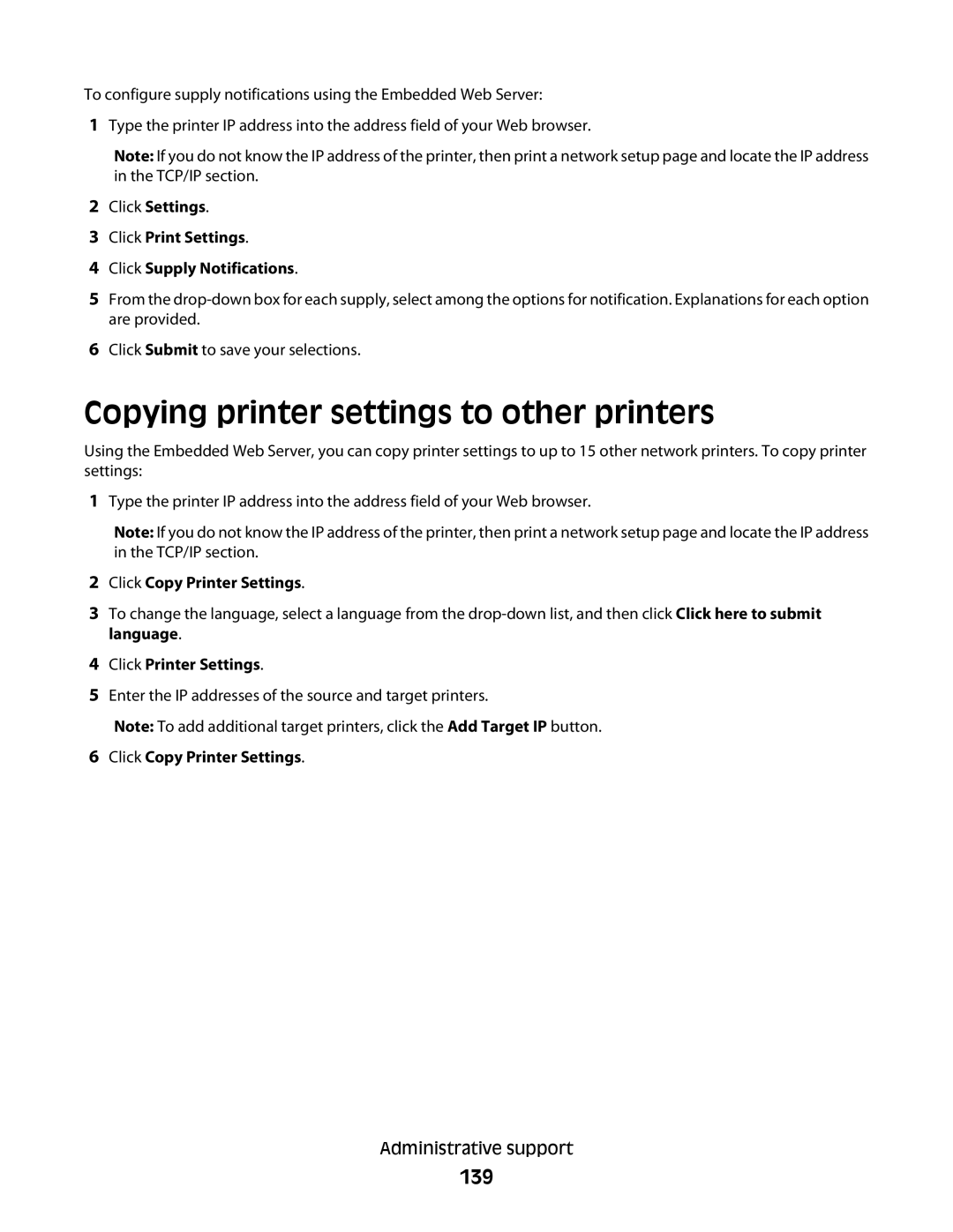 Lexmark C54x Series Copying printer settings to other printers, 139, Click Copy Printer Settings, Click Printer Settings 