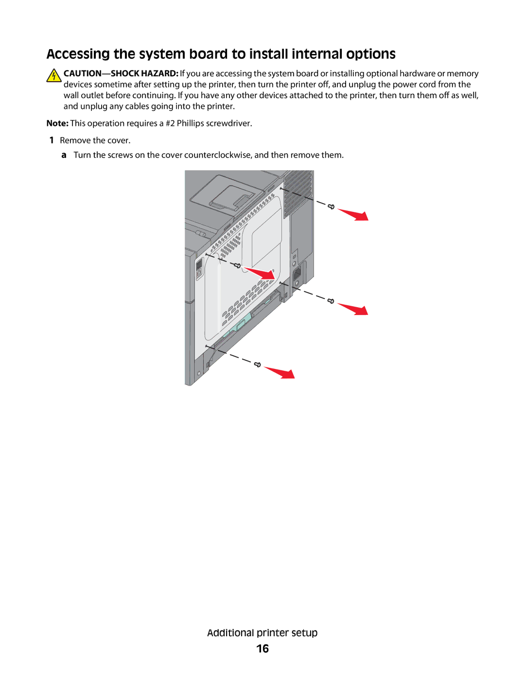 Lexmark C54x Series manual Accessing the system board to install internal options 