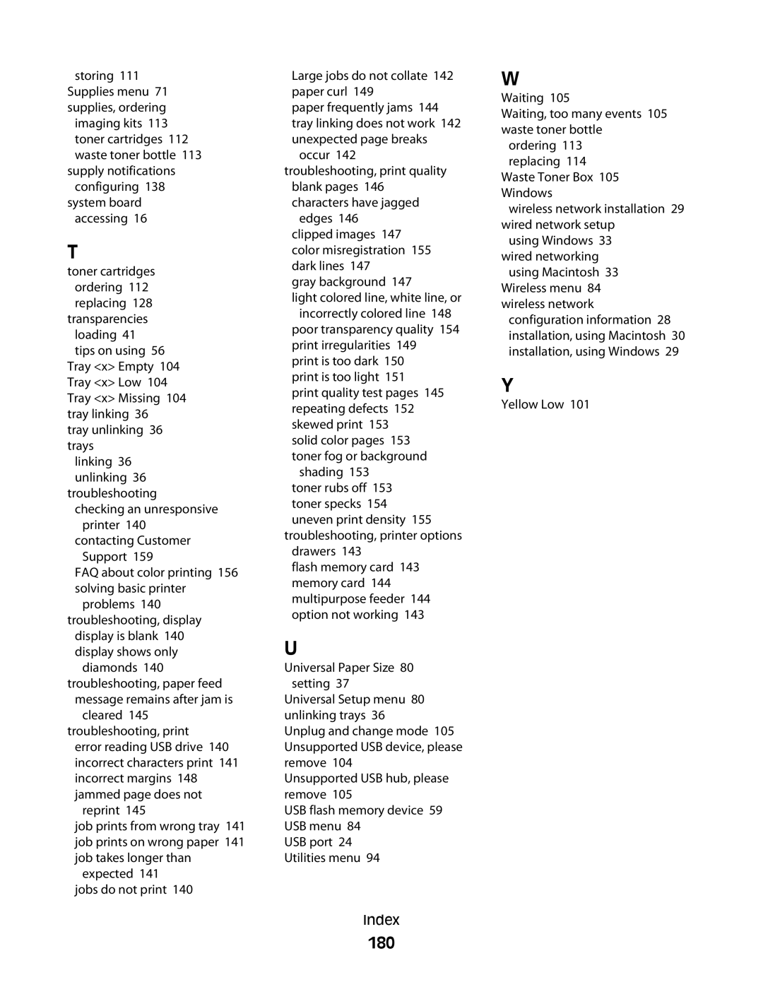 Lexmark C54x Series manual 180, Support FAQ about color printing 156 solving basic printer 