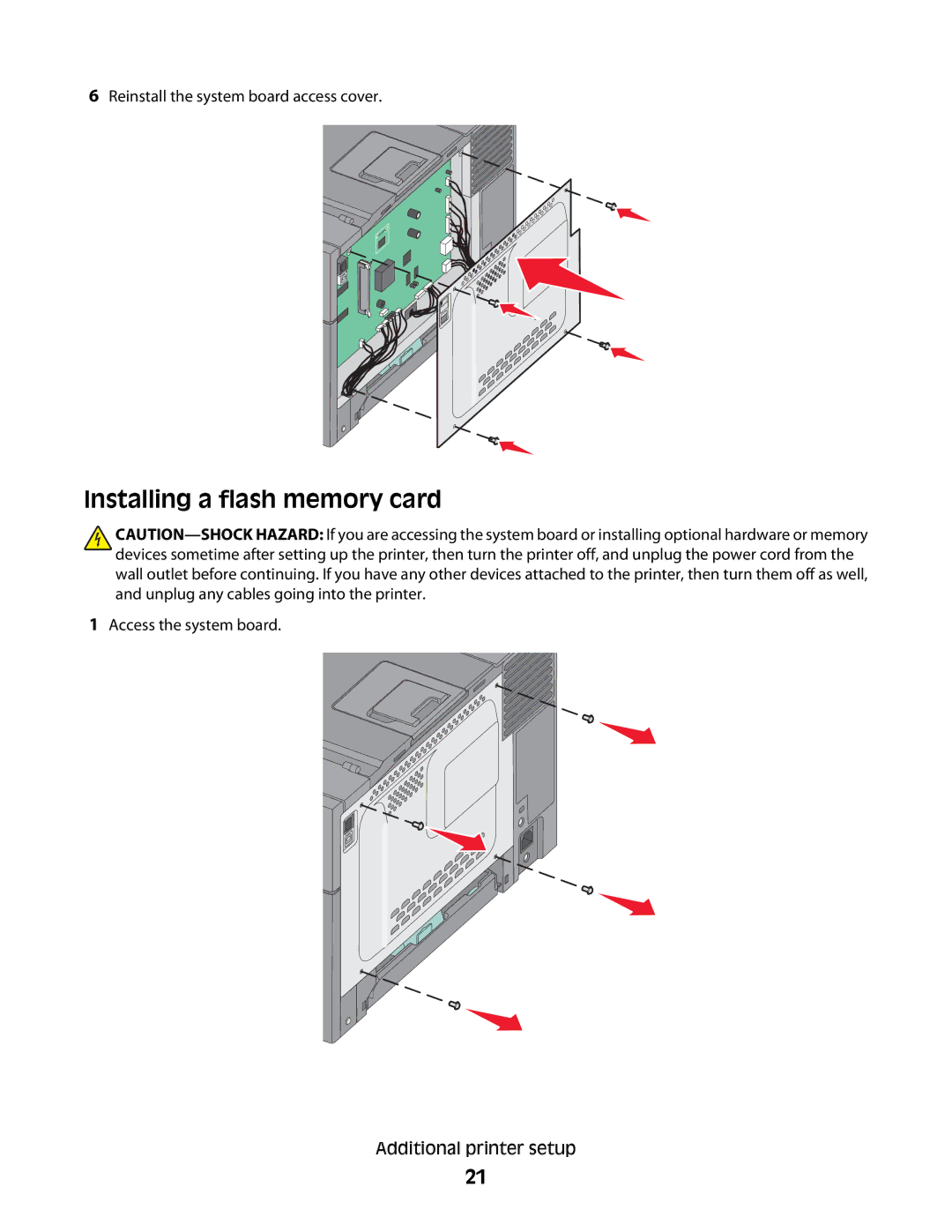 Lexmark C54x Series manual Installing a flash memory card 