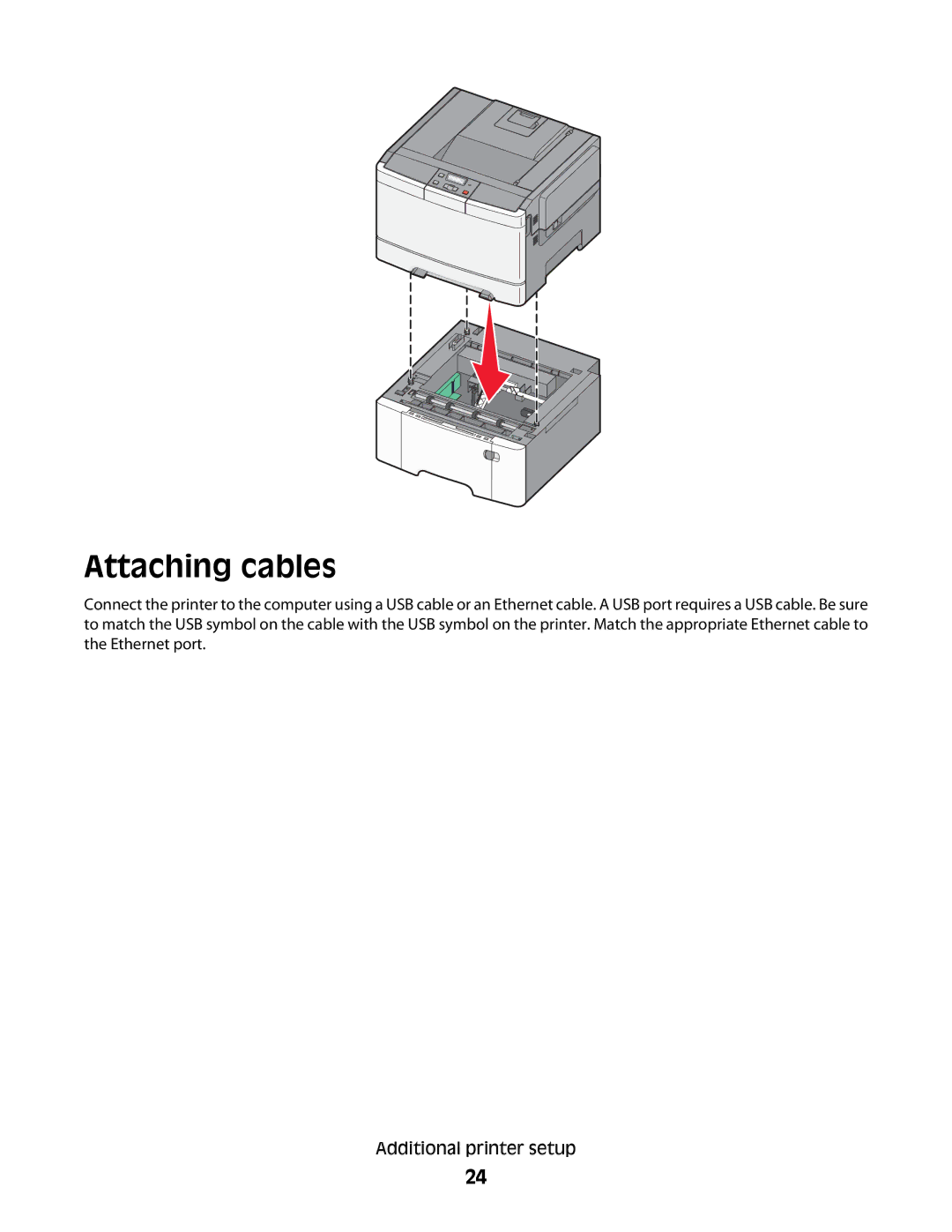 Lexmark C54x Series manual Attaching cables 