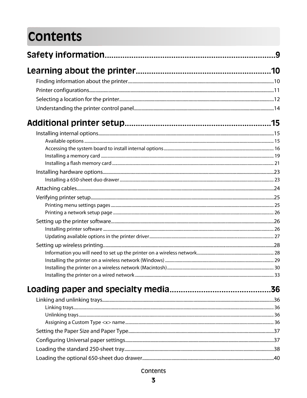 Lexmark C54x Series manual Contents 