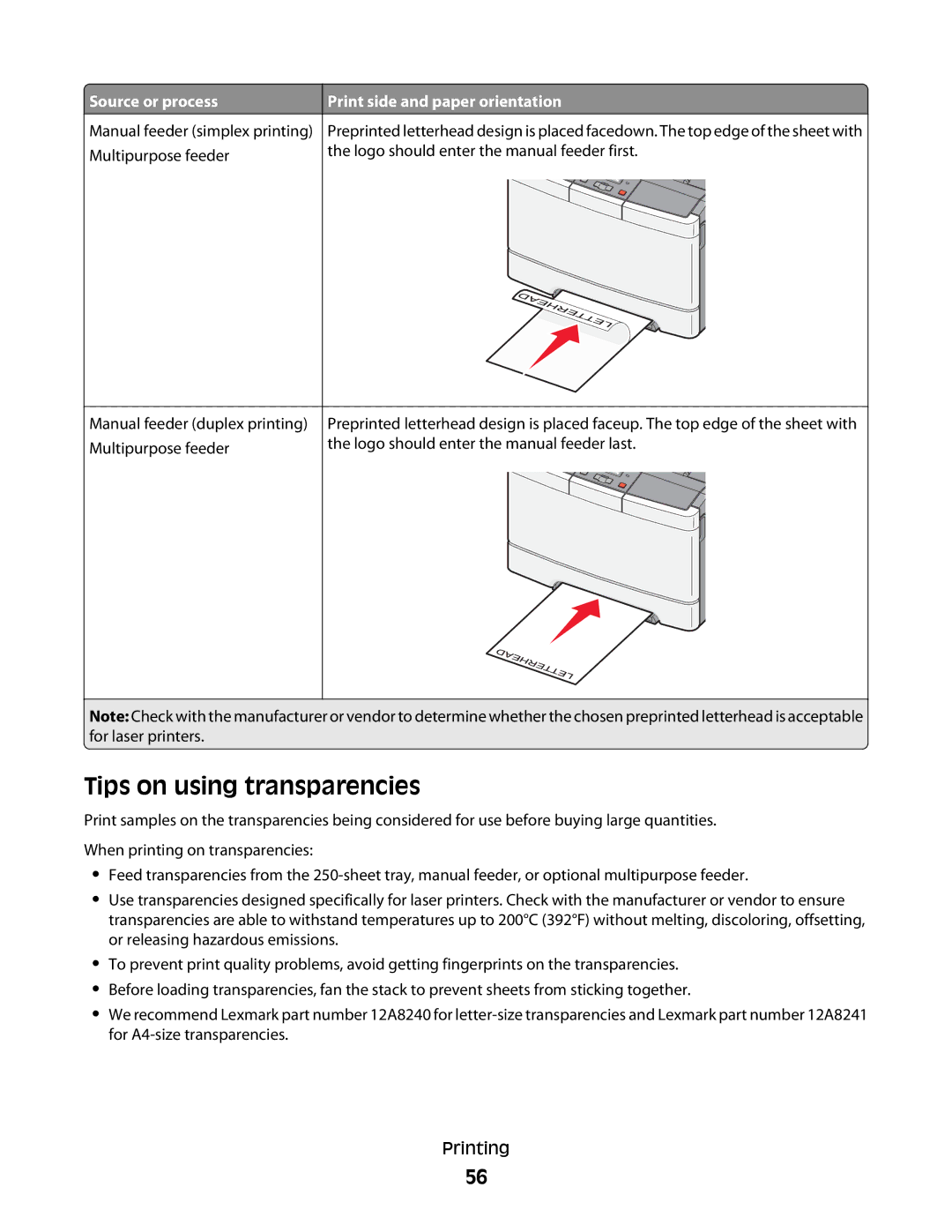 Lexmark C54x Series manual Tips on using transparencies 