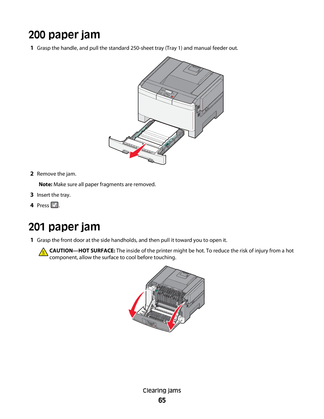 Lexmark C54x Series manual Paper jam 