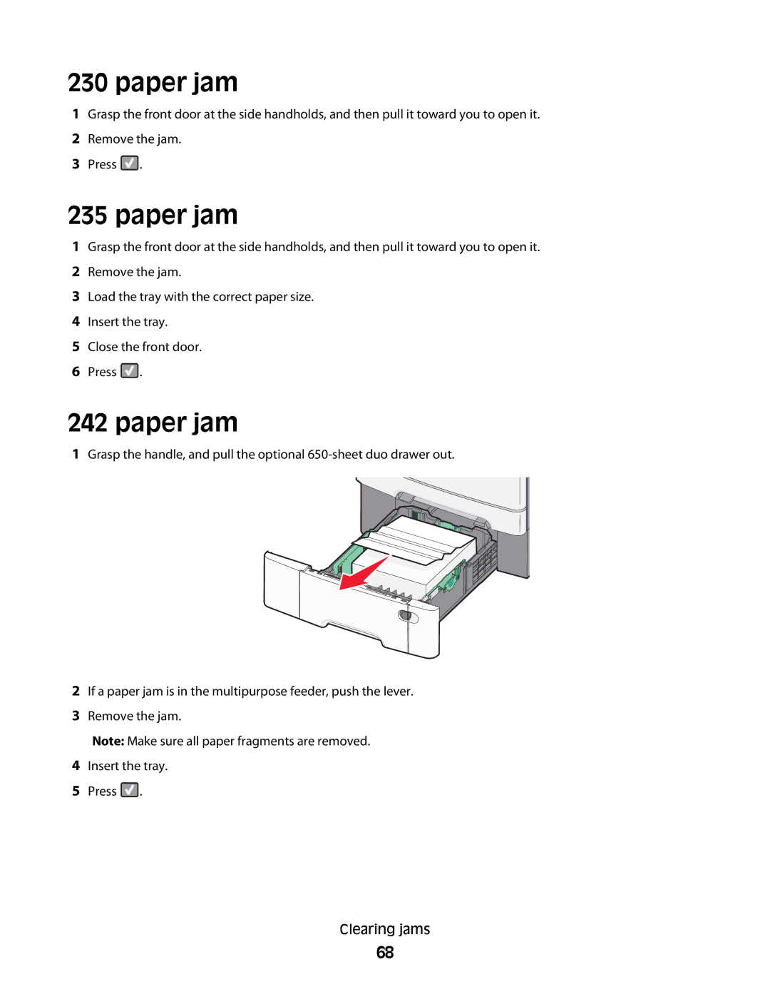 Lexmark C54x Series manual Paper jam 