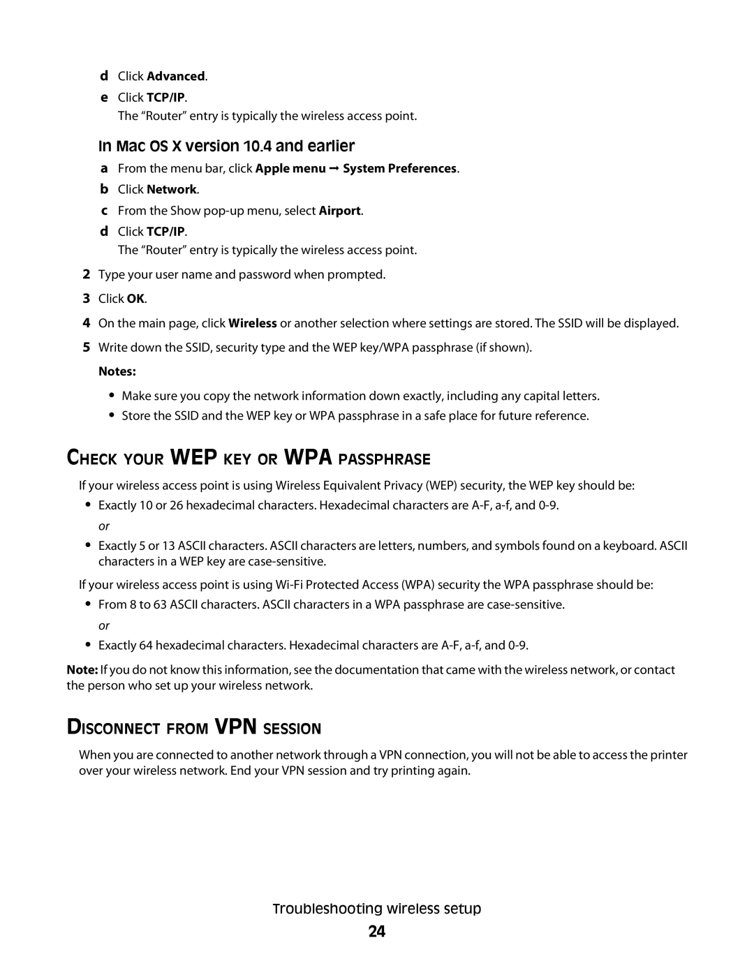 Lexmark C736DTN, C734DTN, C734DW, C736DN Check Your WEP KEY or WPA Passphrase, Disconnect from VPN Session, Click Advanced 