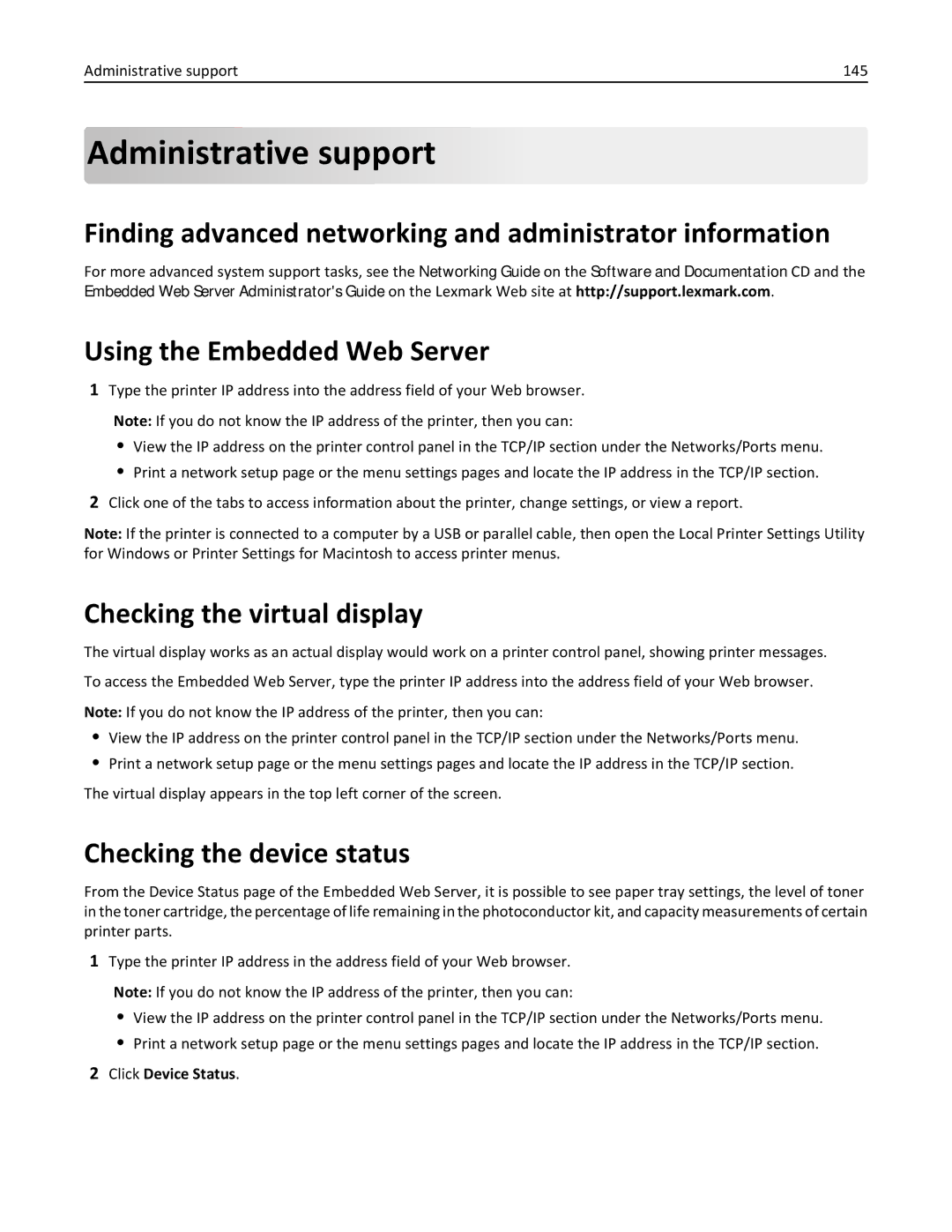 Lexmark 25A0591, C736 manual Administrative support, Finding advanced networking and administrator information 