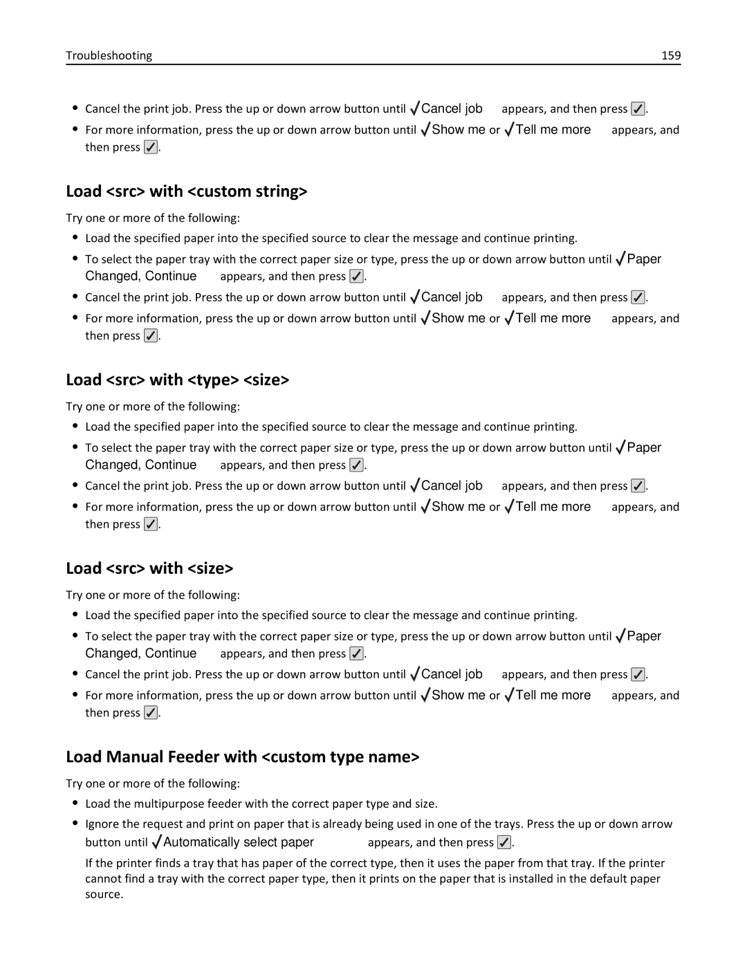 Lexmark 25A0591, C736 manual Load src with custom string, Load src with type size, Load src with size 